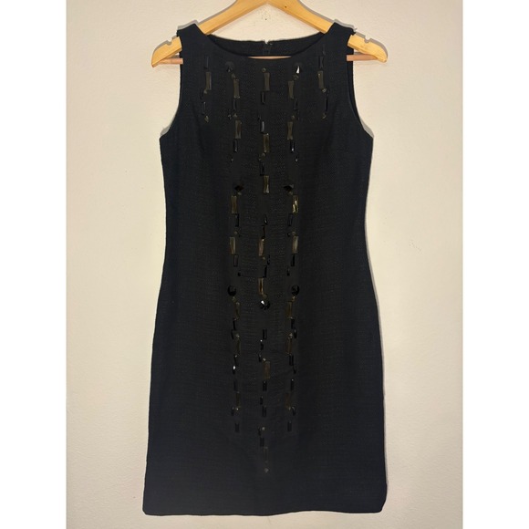 Tory Burch Dresses & Skirts - Tory Burch Black Embellished Sleeveless Shift Dress Size 6 Tweed Cotton Blend